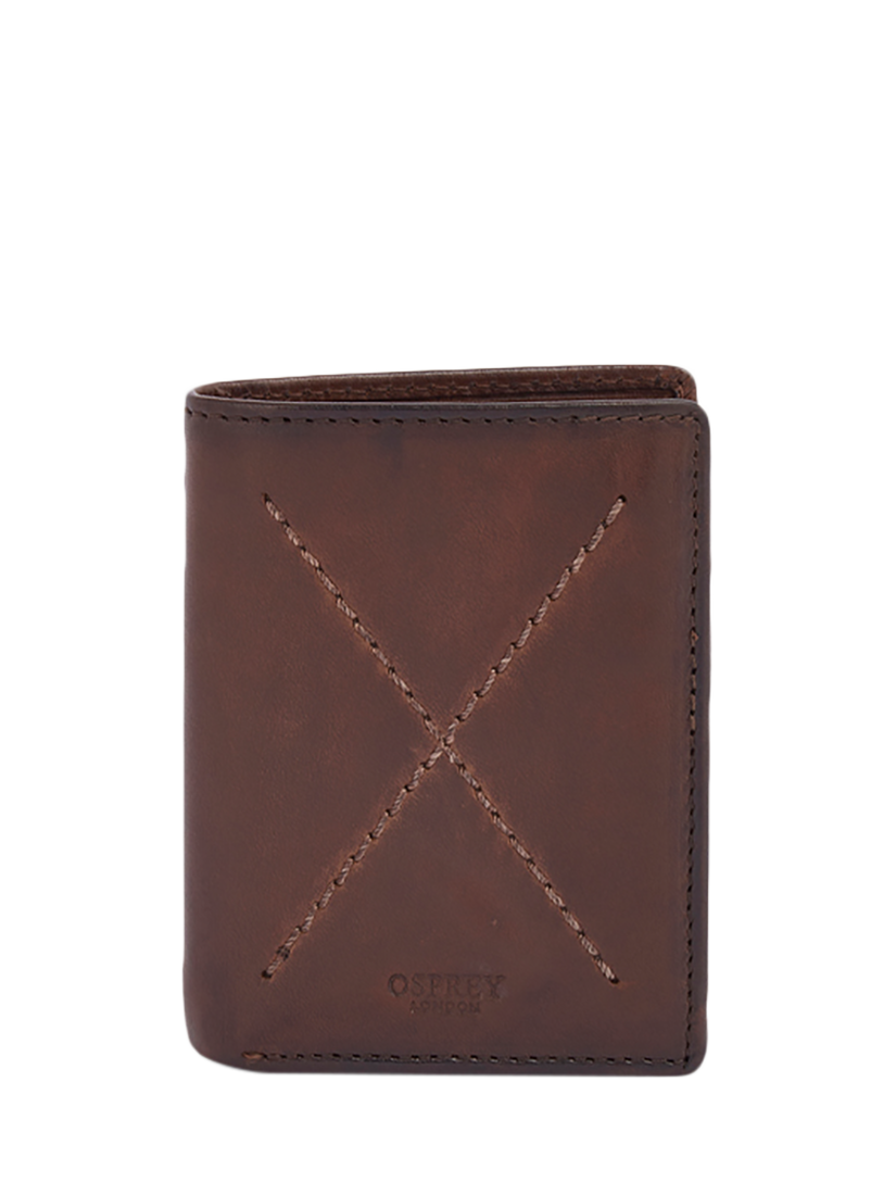 Product image 2 of 6, which shows OSPREY LONDON The X-Stitch Leather Micro Card and Coin Wallet, Chestnut