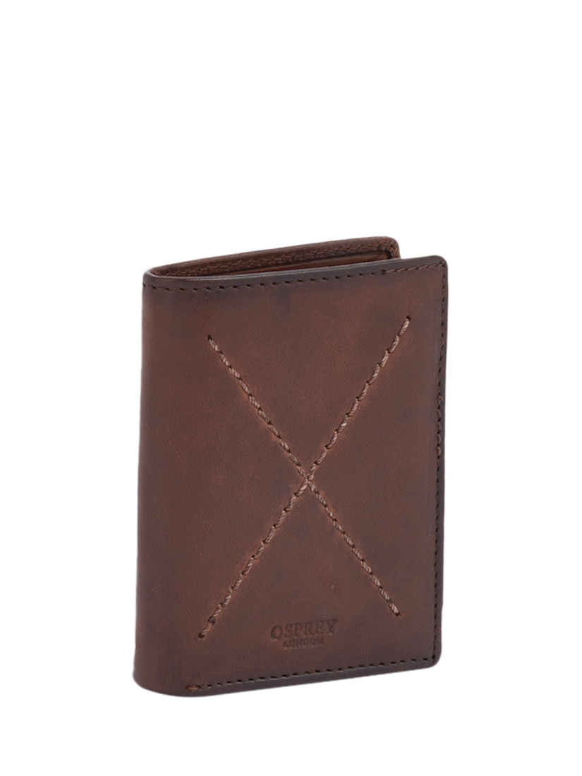 Product image 3 of 6, which shows OSPREY LONDON The X-Stitch Leather Micro Card and Coin Wallet, Chestnut