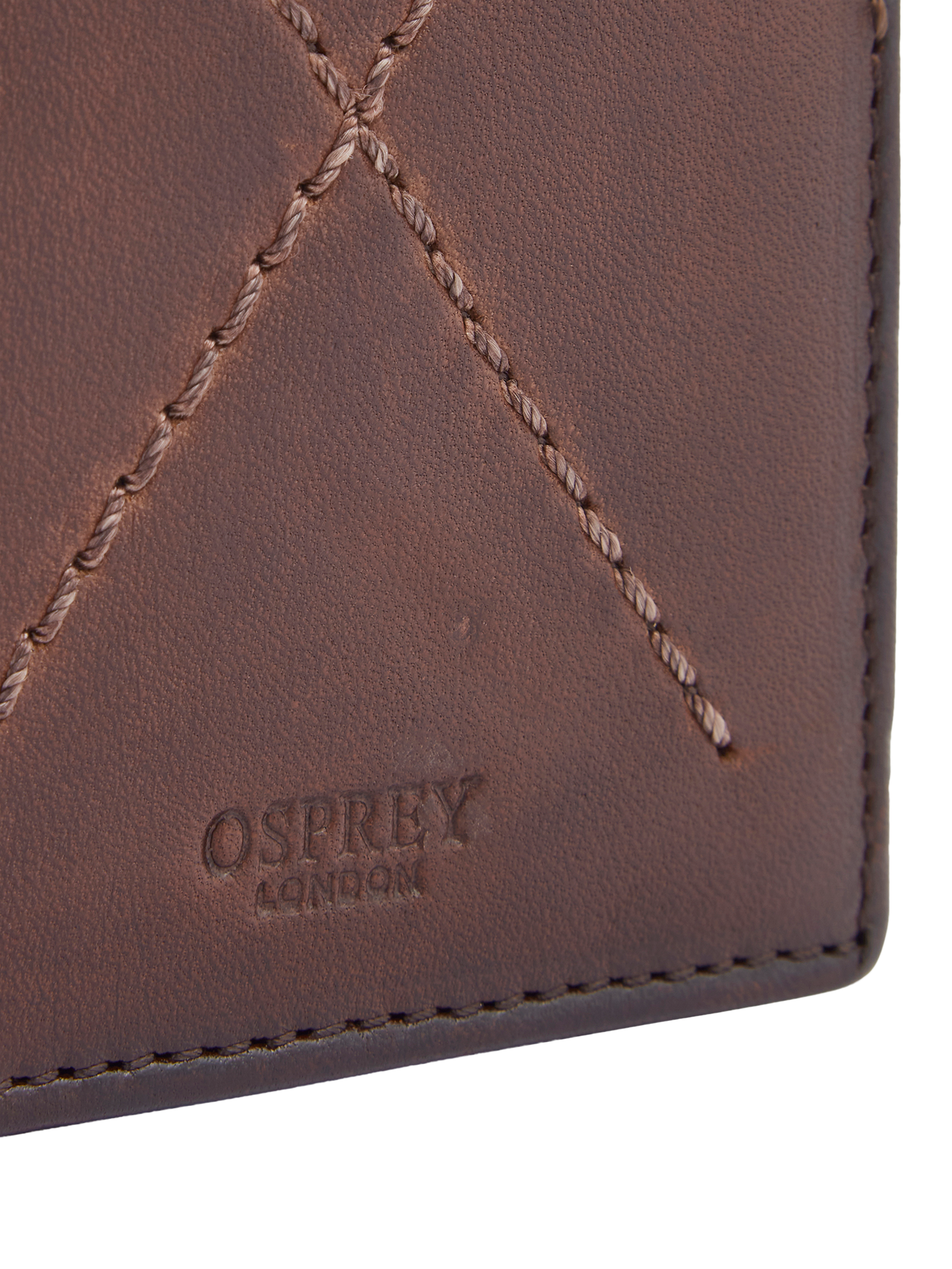 Product image 6 of 6, which shows OSPREY LONDON The X-Stitch Leather Micro Card and Coin Wallet, Chestnut