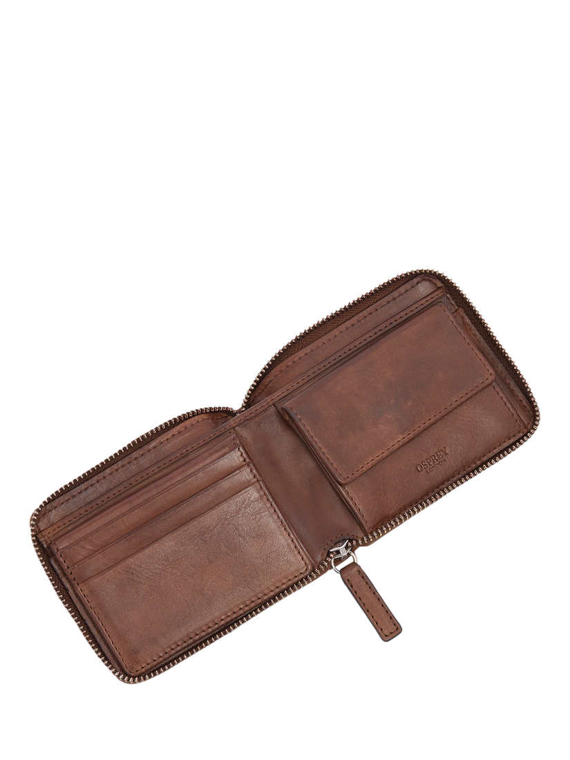 Product image 4 of 7, which shows OSPREY LONDON The X-Stitch Leather Zip Around Wallet, Chestnut