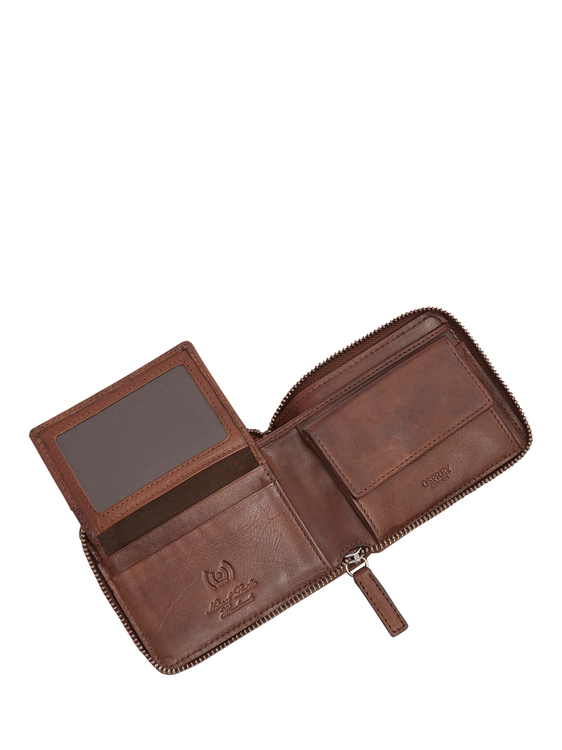 Product image 5 of 7, which shows OSPREY LONDON The X-Stitch Leather Zip Around Wallet, Chestnut