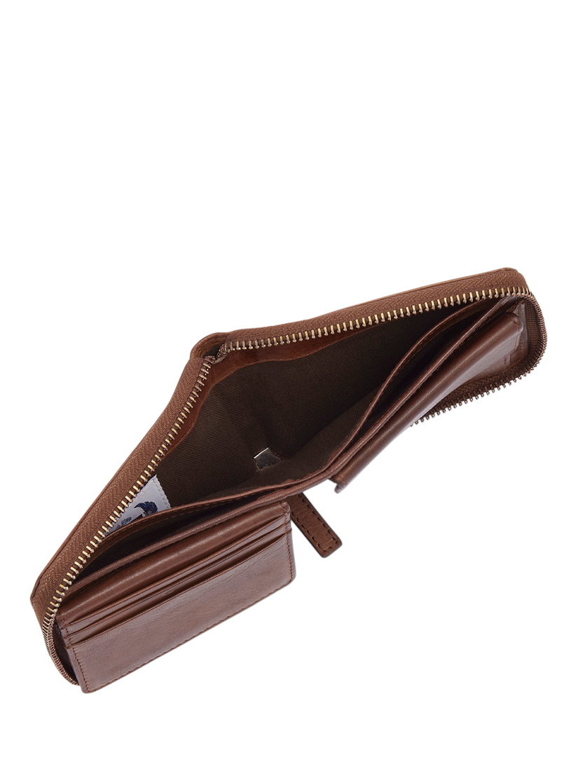 Product image 6 of 7, which shows OSPREY LONDON The X-Stitch Leather Zip Around Wallet, Chestnut