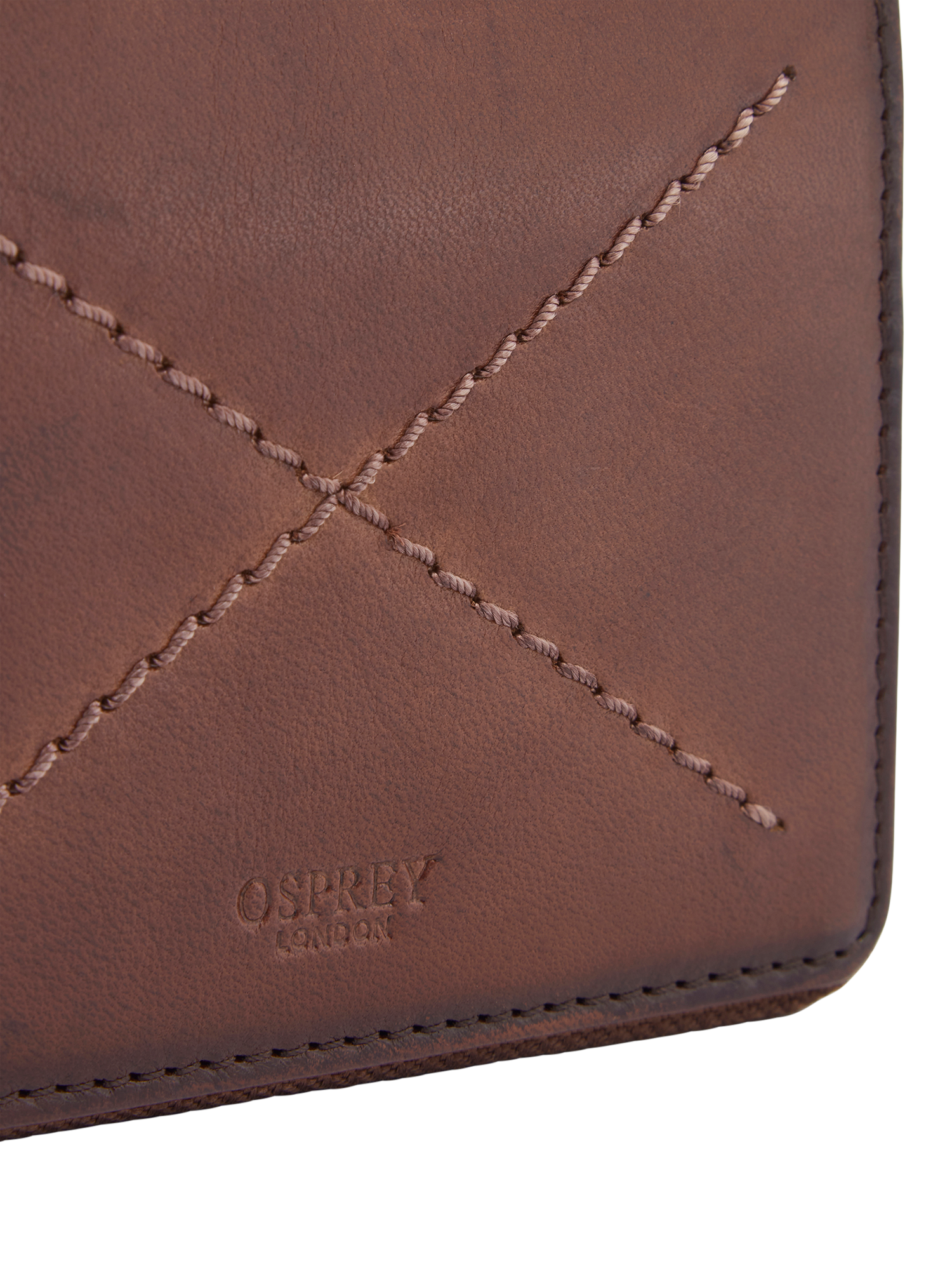 Product image 7 of 7, which shows OSPREY LONDON The X-Stitch Leather Zip Around Wallet, Chestnut