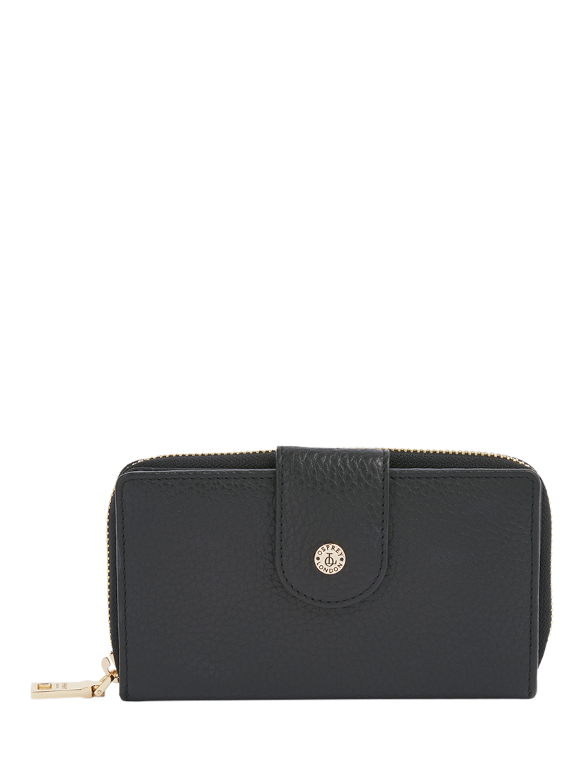 Product image 1 of 5, which shows OSPREY LONDON The Carla Leather Zip Around Purse, Black