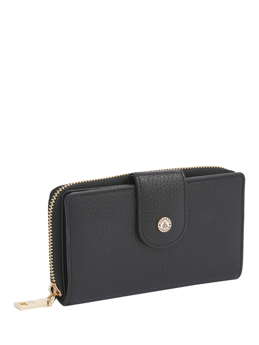 Product image 2 of 5, which shows OSPREY LONDON The Carla Leather Zip Around Purse, Black