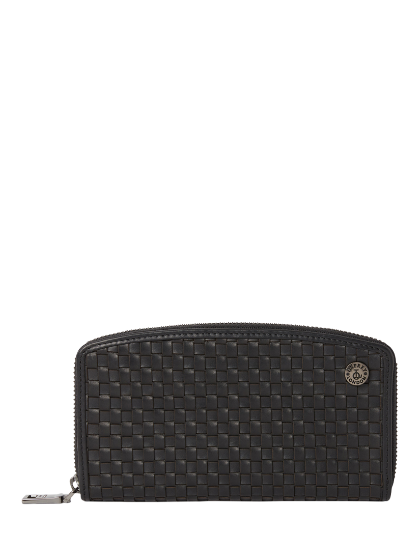 Product image 2 of 6, which shows OSPREY LONDON The Woven Leather Zip Around Purse, Black