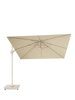 Pacific Challenger T2 Rectangular Free-Arm Tilt Parasol & Sandstone Base with Cover, 3.5 x 2.6m, Champagne