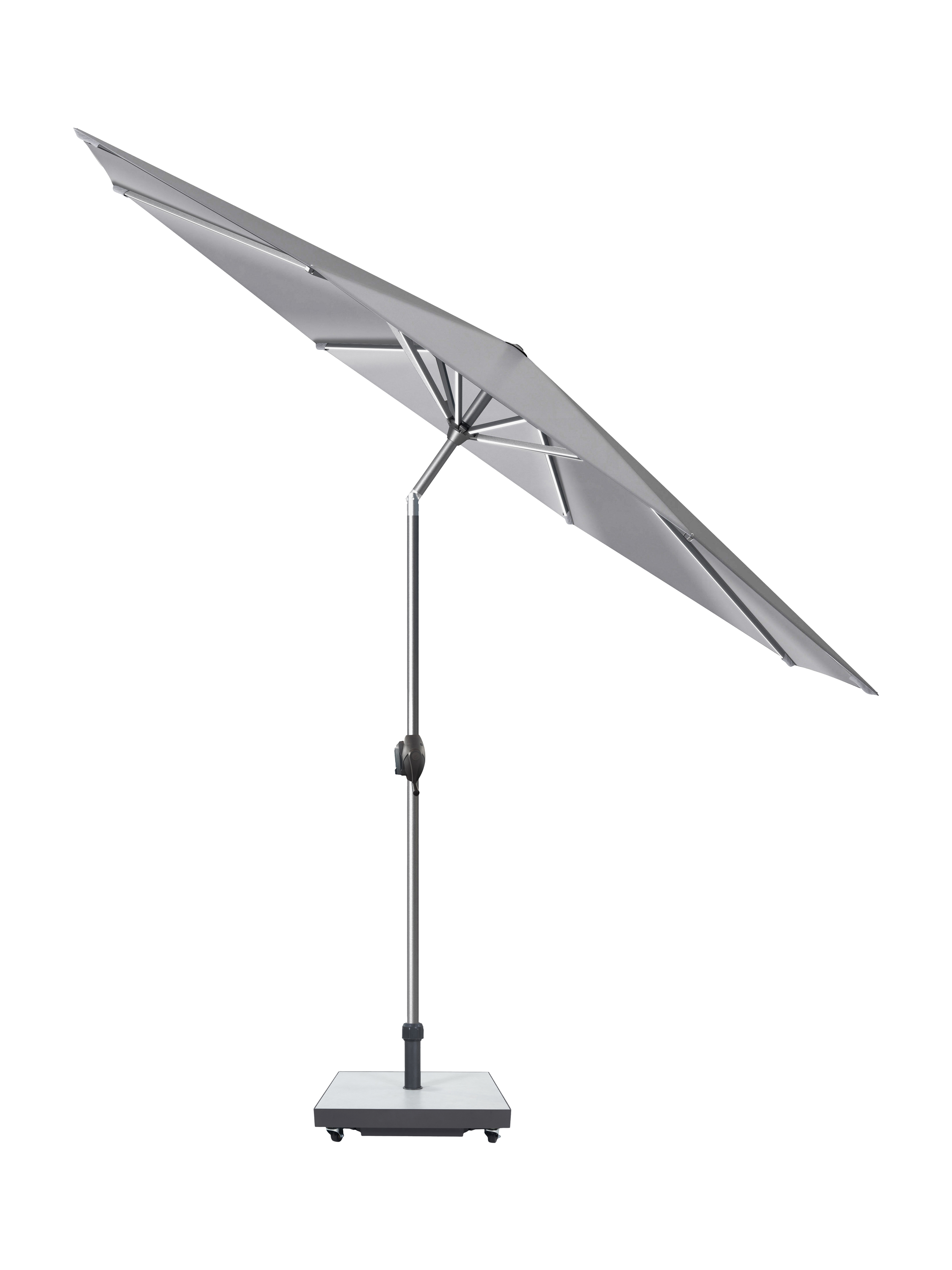 Pacific Glow Defender Round Centre Pole LED Light Parasol & Base with Cover, 3m, Light Grey