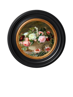 Brookpace Lascelles 'Basket of Flowers' Porthole Round Framed Canvas Print, 43cm, Black/Multi, Black, Multi