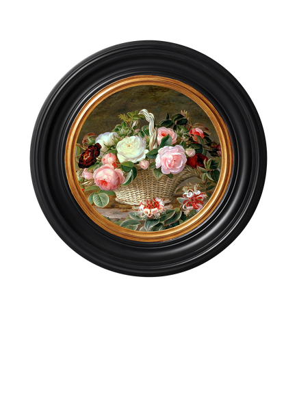 Brookpace Lascelles 'Basket of Flowers' Porthole Round Framed Canvas Print, 43cm, Black/Multi, Black, Multi