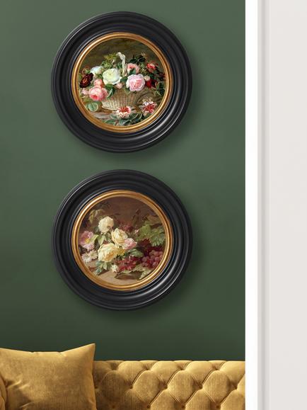 Brookpace Lascelles 'Basket of Flowers' Porthole Round Framed Canvas Print, 43cm, Black/Multi - view 2, Black, Multi