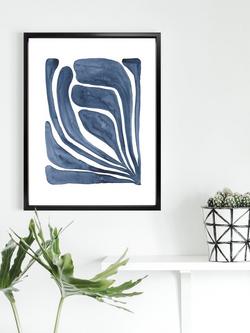 Brookpace Lascelles 'Blue Leaf I' Framed Print, 66 x 55cm, Blue - view 2, Blue