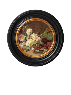 Brookpace Lascelles 'Rose & Red Grapes' Porthole Round Framed Canvas Print, 43cm, Black/Multi, Black, Multi
