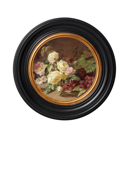 Brookpace Lascelles 'Rose & Red Grapes' Porthole Round Framed Canvas Print, 43cm, Black/Multi, Black, Multi