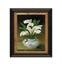 Brookpace Lascelles 'White Flowers in Vase' Framed Canvas Print, 44 x 36cm, White/Blue, White, Blue