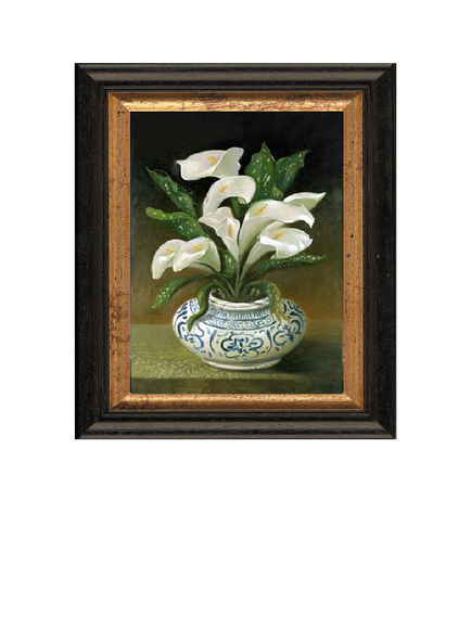 Brookpace Lascelles 'White Flowers in Vase' Framed Canvas Print, 44 x 36cm, White/Blue, White, Blue