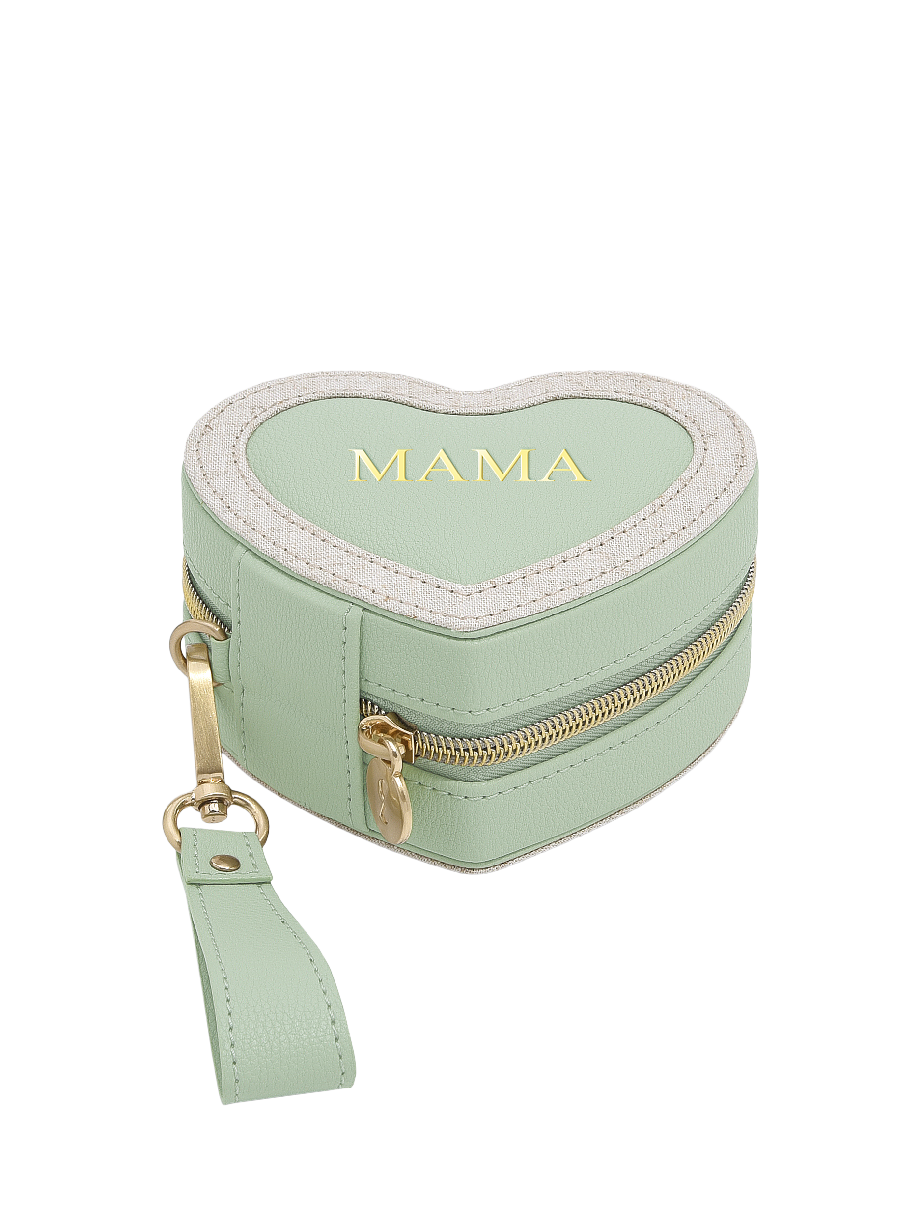 Stackers Mama Heart Travel Jewellery Box, Green/Linen