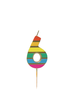 Talking Tables Rainbow Stripe Number Candle, 6, Multi