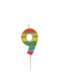 Talking Tables Rainbow Stripe Number Candle, 9, Multi