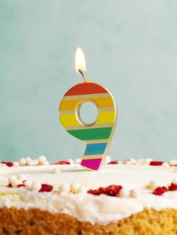 Talking Tables Rainbow Stripe Number Candle, 9 - view 2, Multi