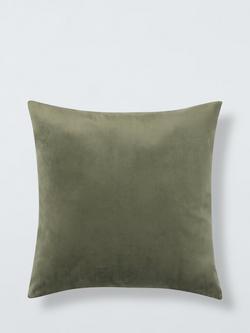 John Lewis Square Velvet Cushion, Green Khaki
