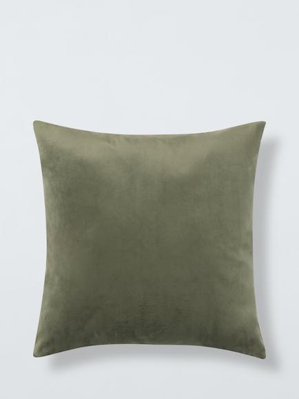 John Lewis Square Velvet Cushion, Green Khaki