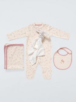 John Lewis Baby Floral Bunny Sleepsuit, Bib, Blanket and Bunny Comforter Gift Set, Multi