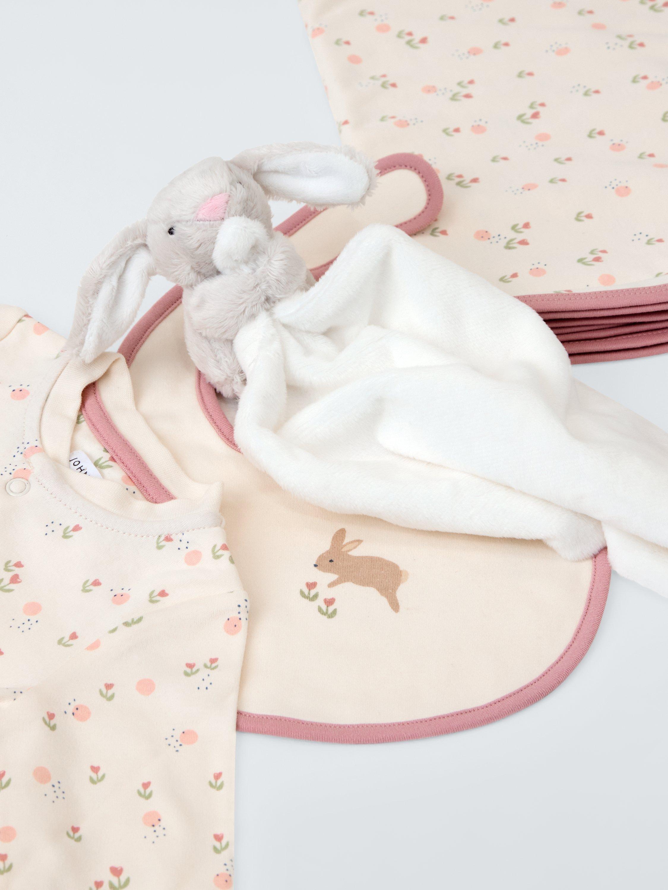Product image 2 of 4, which shows John Lewis Baby Floral Bunny Sleepsuit, Bib, Blanket and Bunny Comforter Gift Set