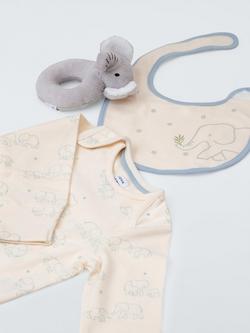 John Lewis Baby Elephant Sleepsuit, Bib and Elephant Toy Gift Set - view 2, Multi