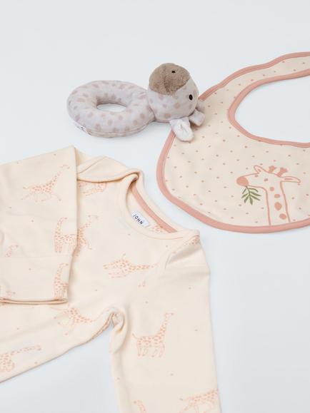 John Lewis Baby Giraffe Sleepsuit, Bib and Giraffe Toy Gift Set - view 2, Multi