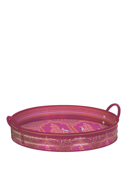 Sara Miller India Scalloped Archways Large Handle Steel Tray, Pink/Multi, Multi