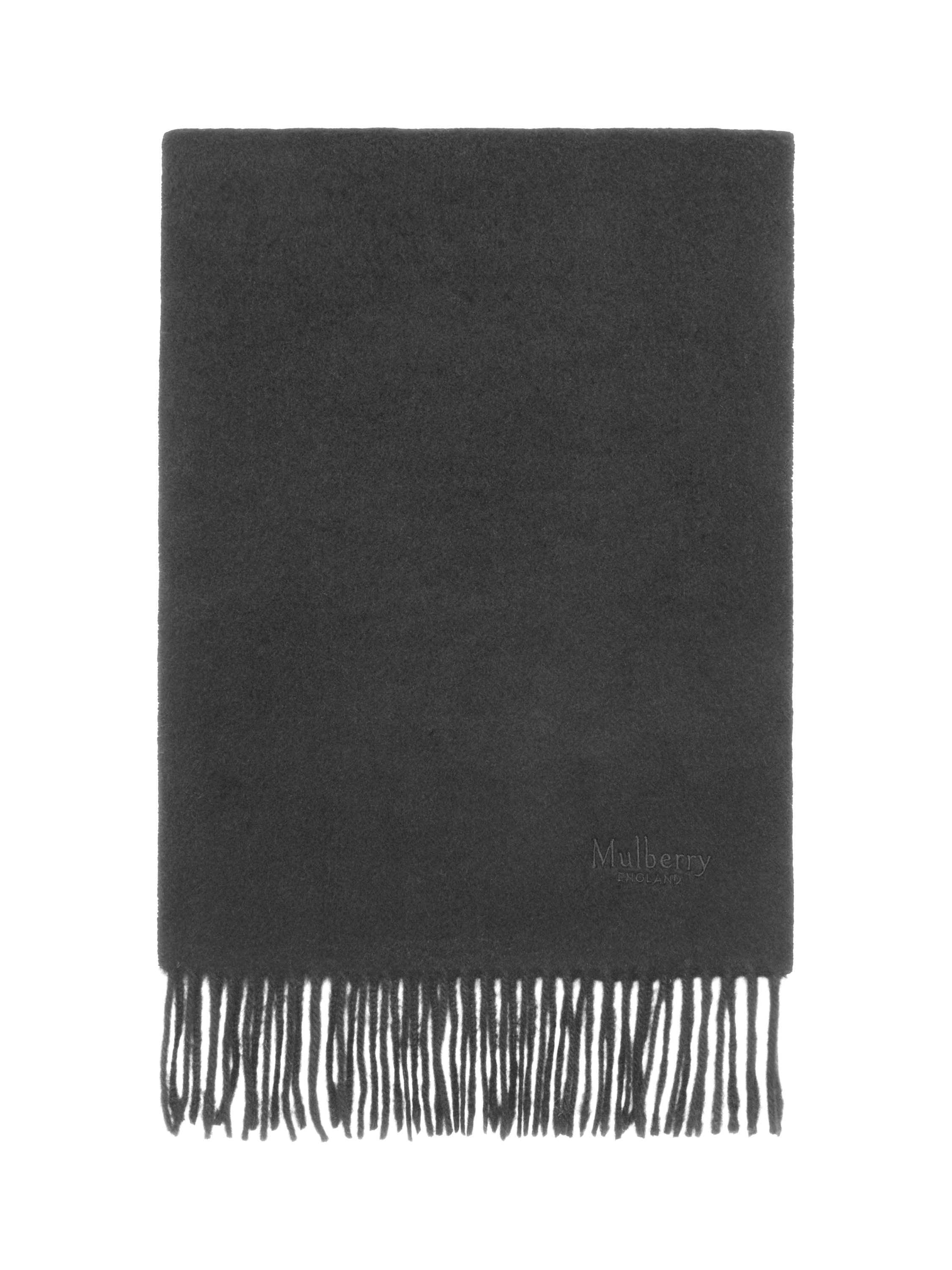 Product image 1 of 3, which shows Mulberry Fringed Cashmere Scarf, Black