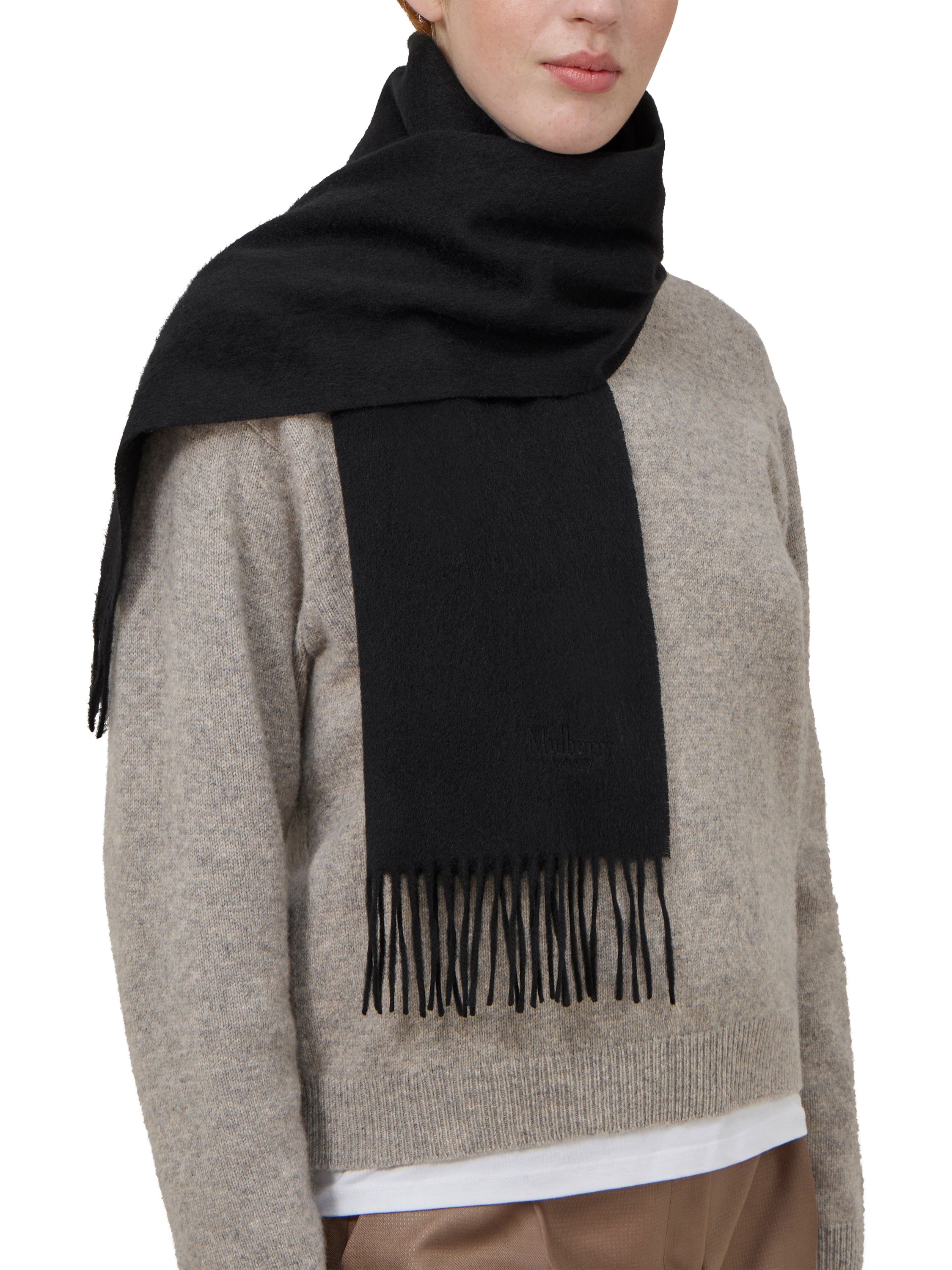 Product image 2 of 3, which shows Mulberry Fringed Cashmere Scarf, Black