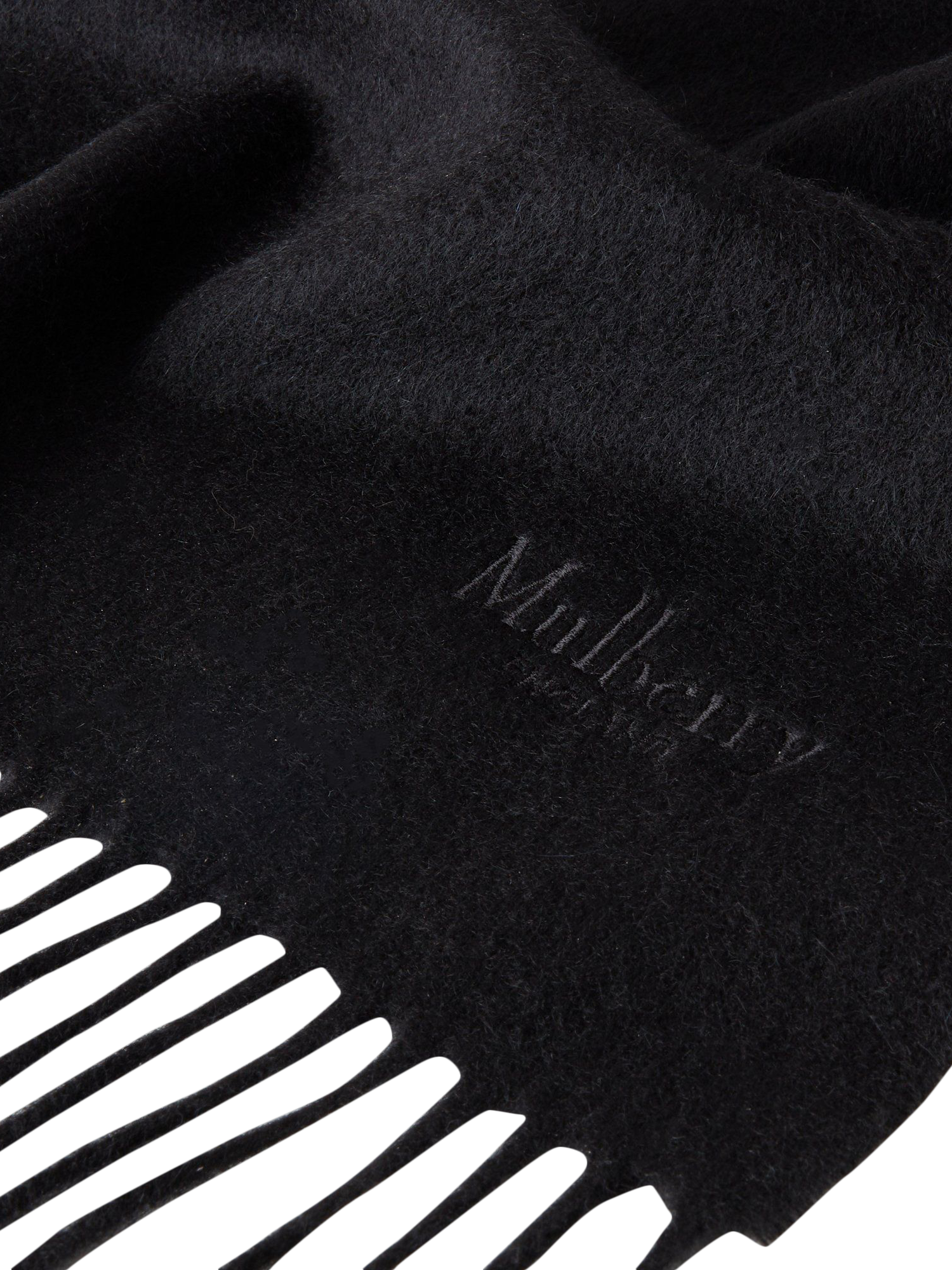 Product image 3 of 3, which shows Mulberry Fringed Cashmere Scarf, Black