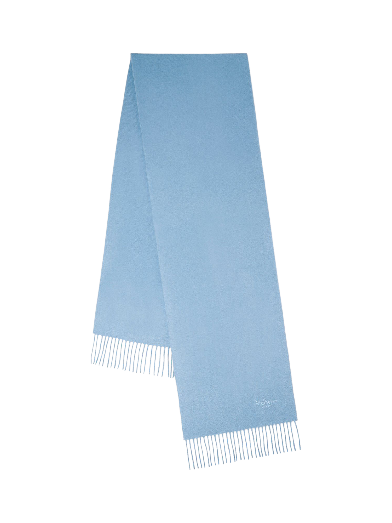 Product image 2 of 4, which shows Mulberry Fringed Cashmere Scarf, Poplin Blue