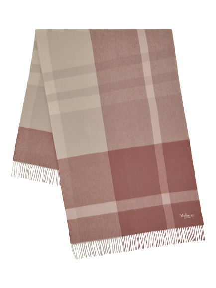 Mulberry Large Check Merino Wool Scarf, Autumn Rose/Powder Rose