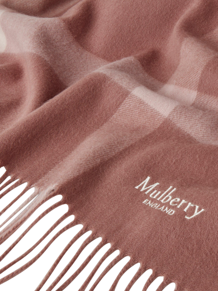 Mulberry Large Check Merino Wool Scarf - view 2, Autumn Rose/Powder Rose