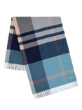 Mulberry Large Check Merino Wool Scarf, Kingfisher Blue/Powder Rose