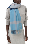 Mulberry Large Check Merino Wool Scarf, Kingfisher Blue/Powder Rose