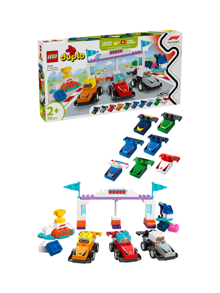 LEGO DUPLO F1 Team Race Cars & Drivers Role Play Toy 10445, Multi