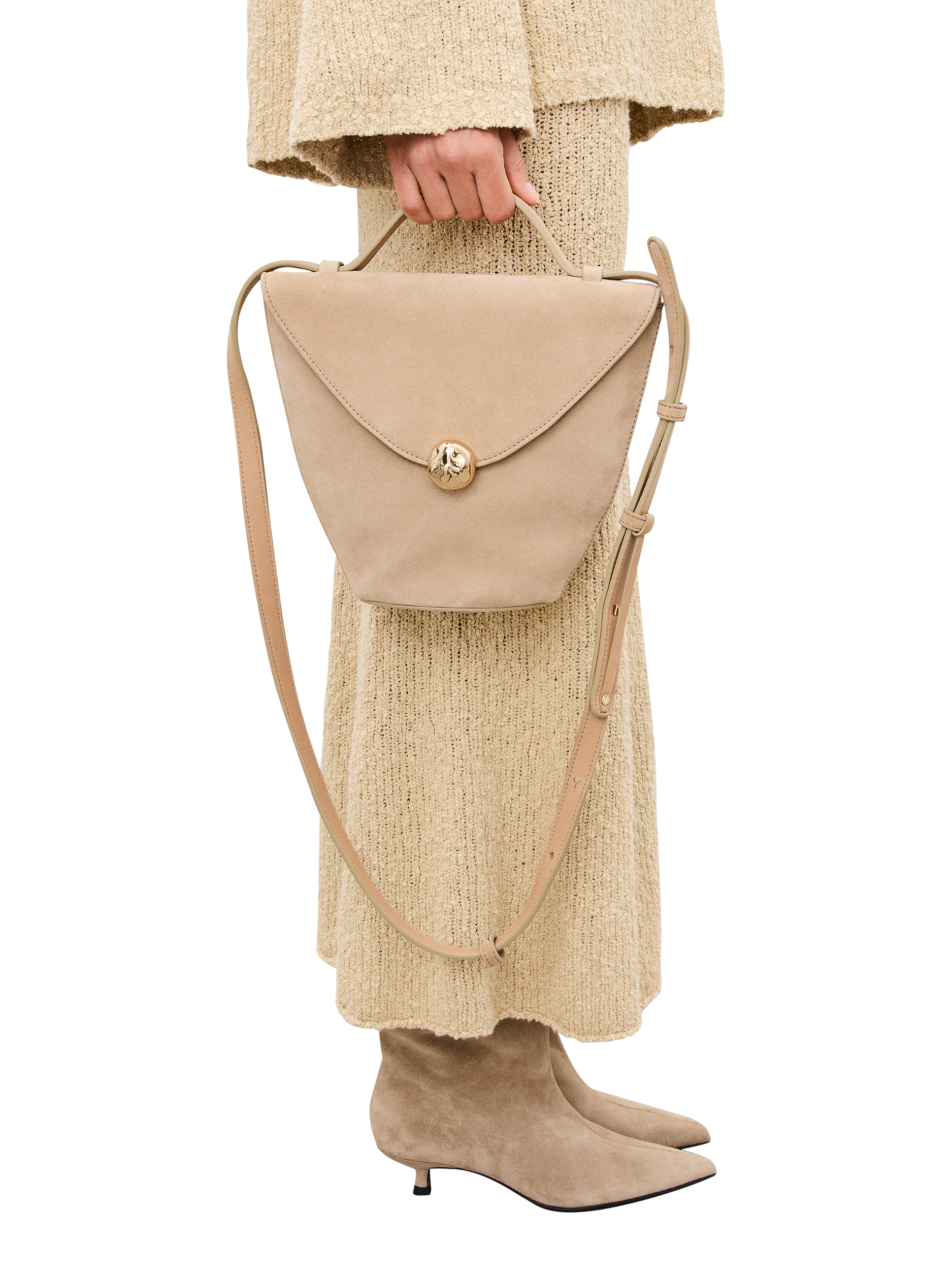 Product image 2 of 7, which shows Flattered Evelina Suede Crossbody Bag, Sand