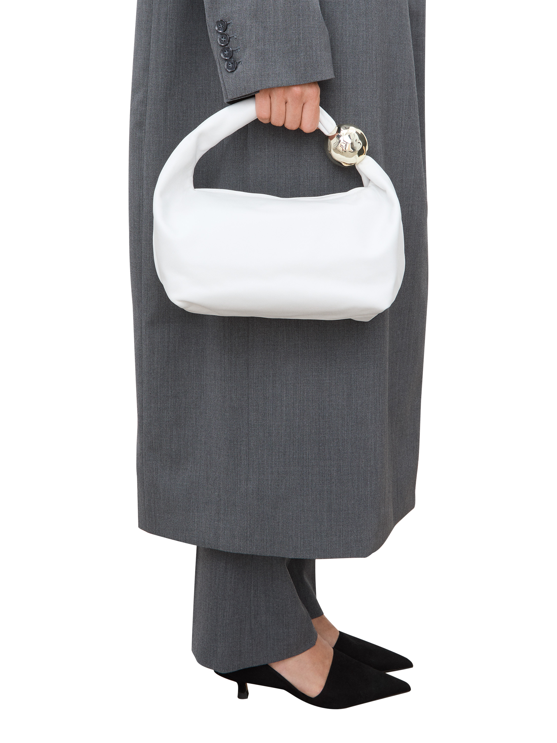 Product image 2 of 7, which shows Flattered Astrid Leather Deco Handle Grab Bag, White
