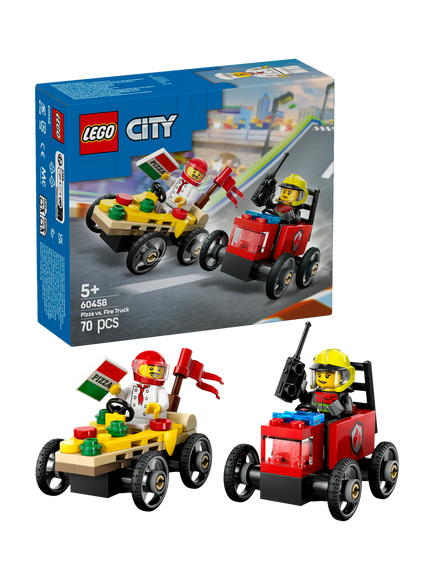 LEGO City Pizza vs. Fire Truck Race Car Pack Toy 60458, Multi