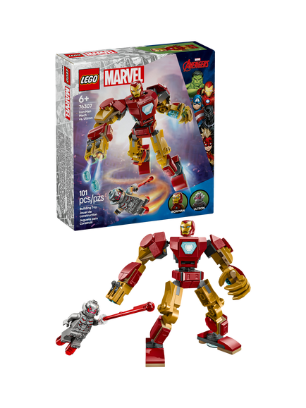 LEGO Marvel Iron Man Mech vs. Ultron Building Toy Set 76307, Multi
