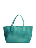 Pre-loved Bottega Veneta Cabot Intreccio Leather Medium Tote Bag, Blue