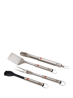Joseph Joseph GrillOut BBQ Utensils with Retractable Heads & Storage Case Set, 4 Piece, Stainless Steel