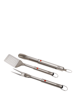 Joseph Joseph GrillOut BBQ Turner, Tongs & Fork with Retractable Head Set, 3 Piece, Stainless Steel