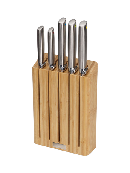 Joseph Joseph Elevate Filled Slim Bamboo Knife Block & 5 Stainless Steel Knives, Bamboo