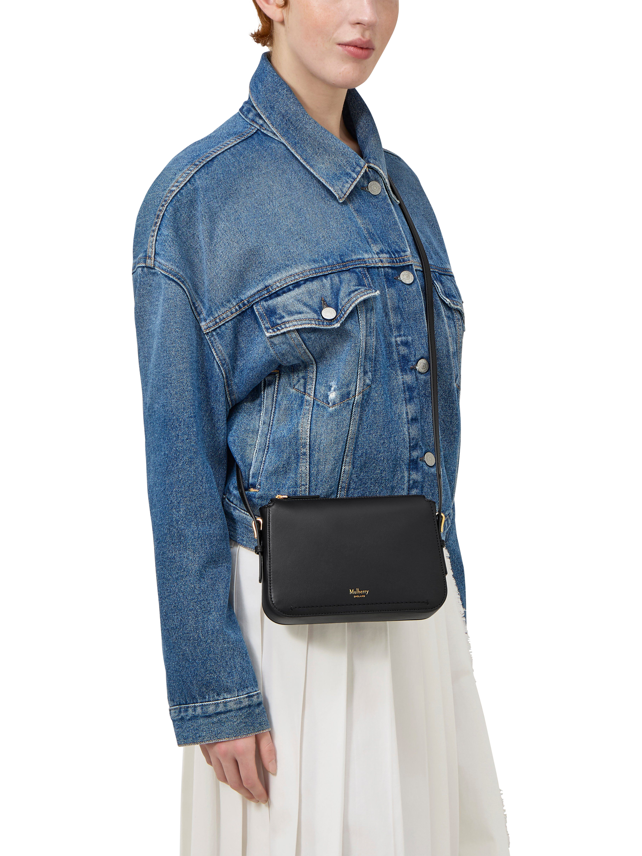Product image 2 of 5, which shows Mulberry Clovelly Micro Classic Grain Leather Pouch, Black