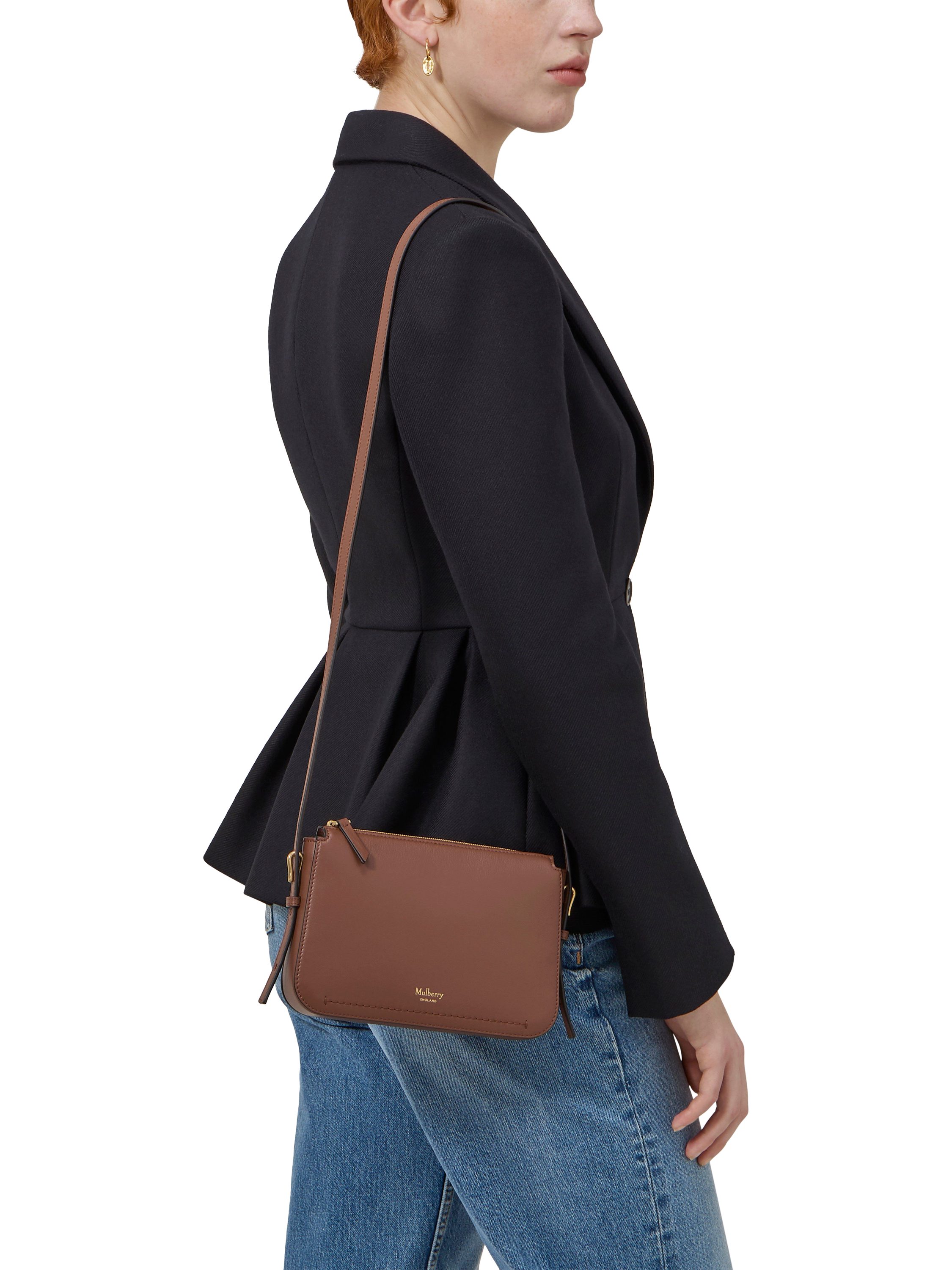 Product image 2 of 6, which shows Mulberry Clovelly Micro Classic Grain Leather Pouch, Bright Oak